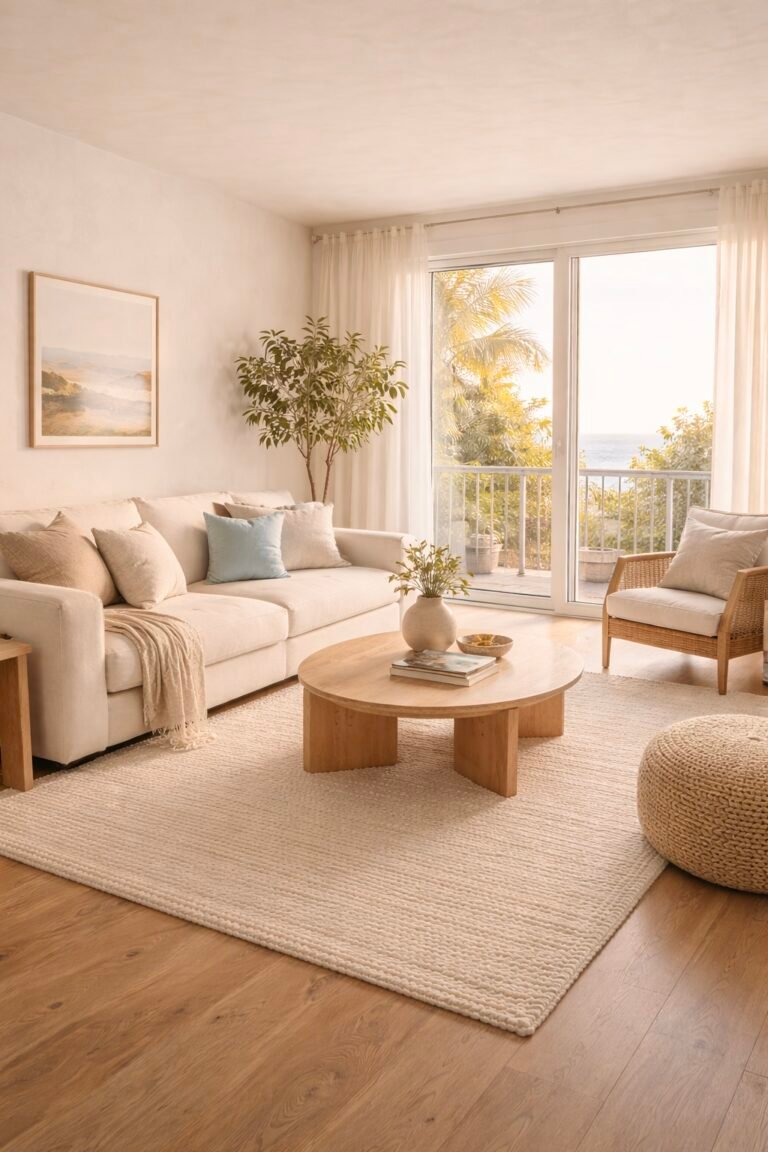 Bright Neutral Living Room Ideas with Balcony View