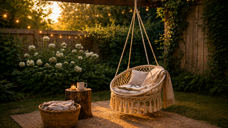 Cozy Backyard Reading Nook with Hanging Chair