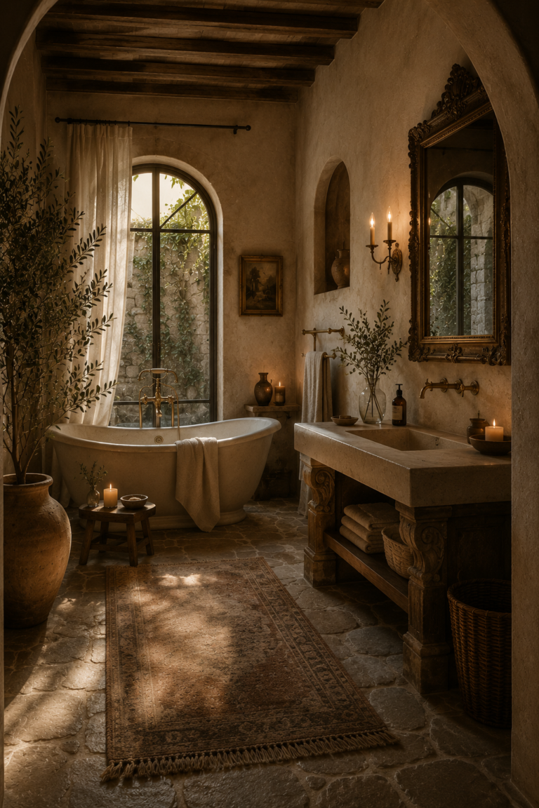 Rustic European Bathroom Ideas With Warm Tuscan Spa Vibes