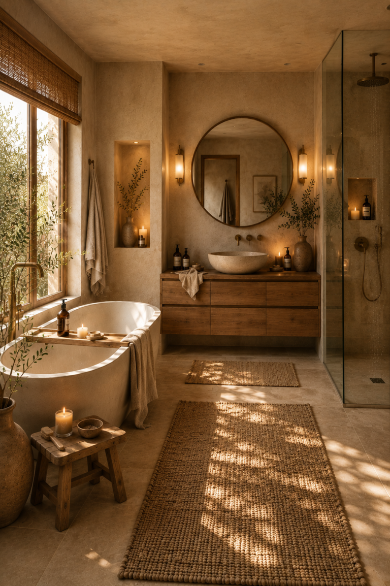 Warm Japandi Bathroom Ideas That Feel Calm, Cozy & Luxurious