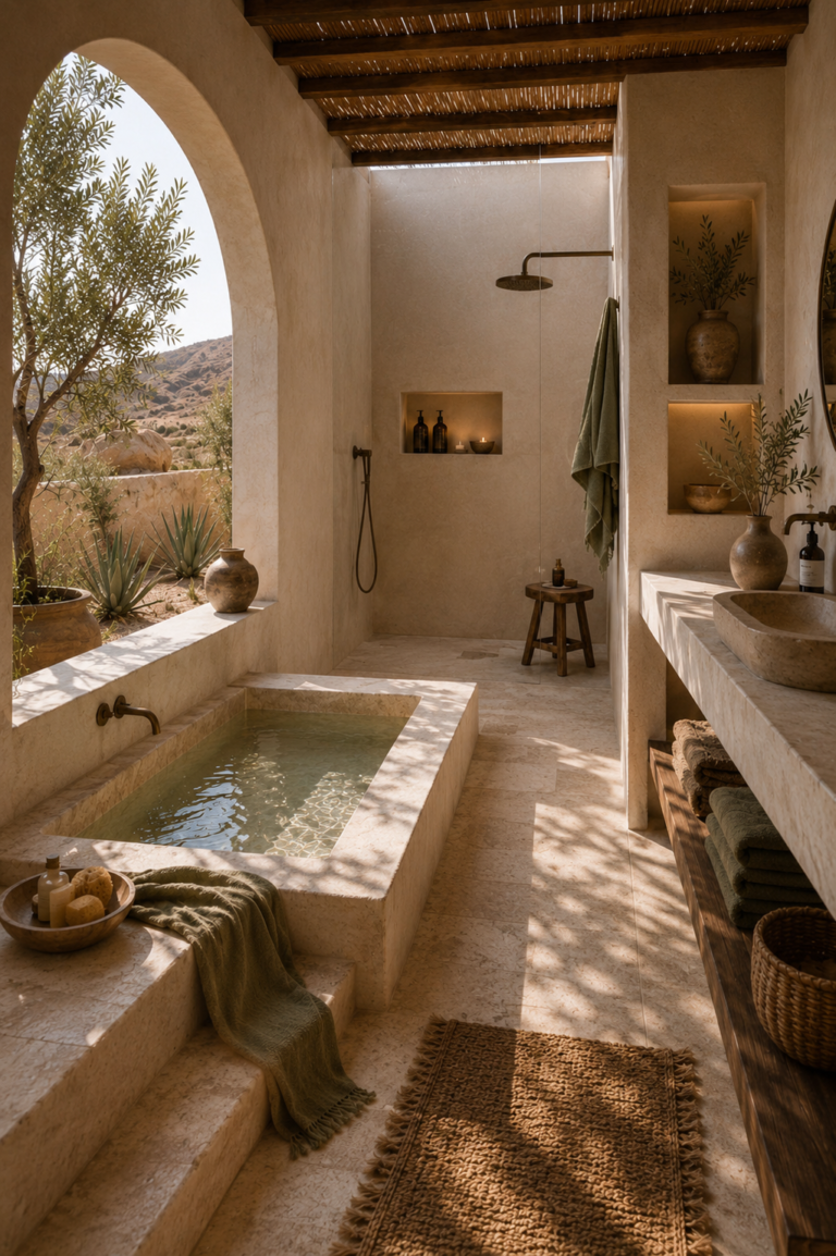 Desert Spa Bathroom Ideas With Warm Neutral Decor