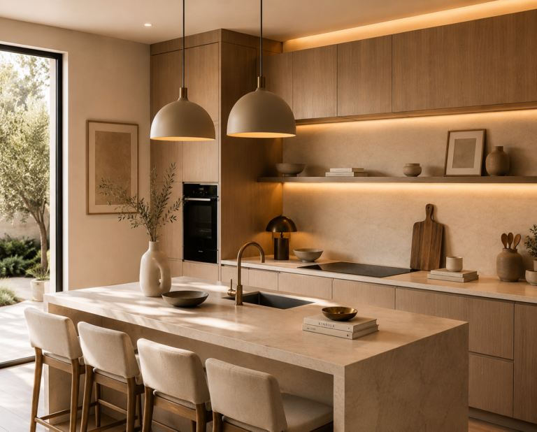 Warm Modern Minimal Kitchen with Luxury Neutral Decor
